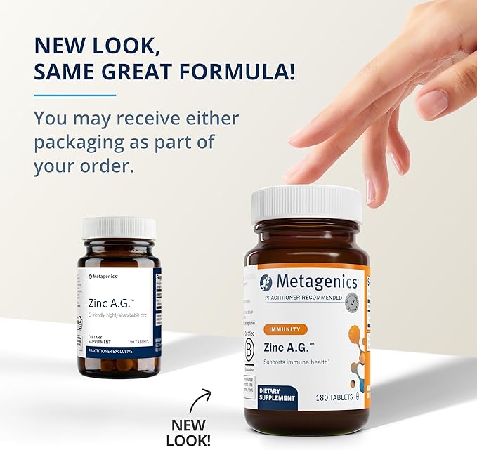 Metagenics Zinc A.G. - Highly Absorbable - 20 mg Zinc - for Immune Support, Bone Health & Energy Metabolism* - Zinc Arginate & Zinc Glycinate - Non-GMO & Gluten-Free - 180 Tablets