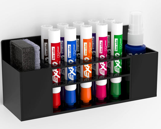 HBlife Acrylic Magnetic Dry Erase Marker Holder for Whiteboard, Wall Mount 10 Slots Magnet Pen Pencil Holder for Fridge Refrigerator, Locker Organizer Accessories for School Classroom Office, Black