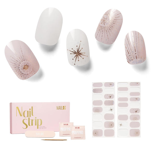 NAILOG Semi Cured Gel Nail Strips 34 pcs| Buy 2 Get 1 UV Lamp | Long Lasting Nail Polish Sticker Wraps with Glossy Gel Finish, Astria