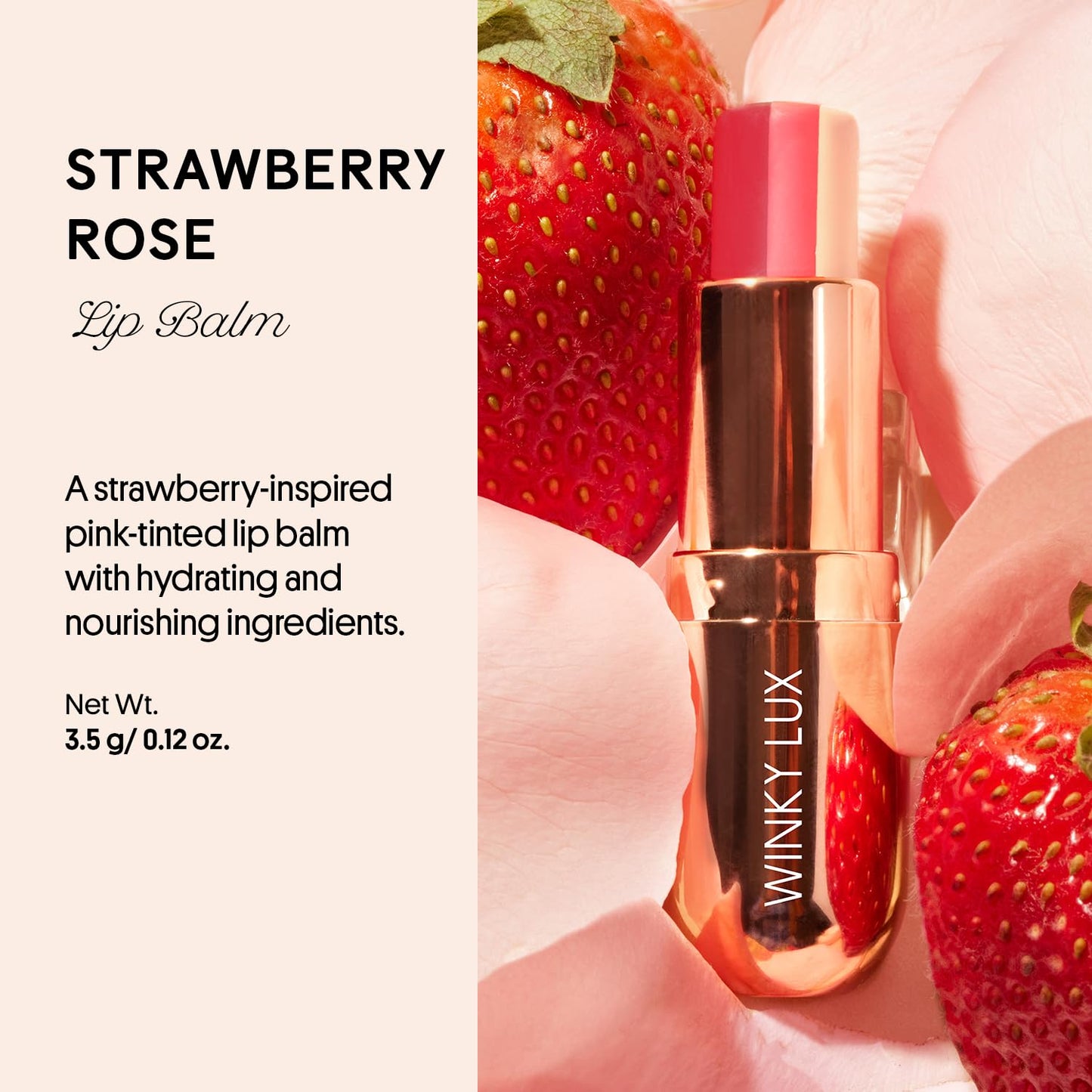 Winky Lux Strawberry Rose Tri-Color Tinted Lip Balm – Hydrating Lip Balm, Sheer Pink Tint, Lip Care with Jojoba Oil & Vitamin E, Moisturizes & Softens Dry Lips, Buttery Soft with Strawberry Rose Scent