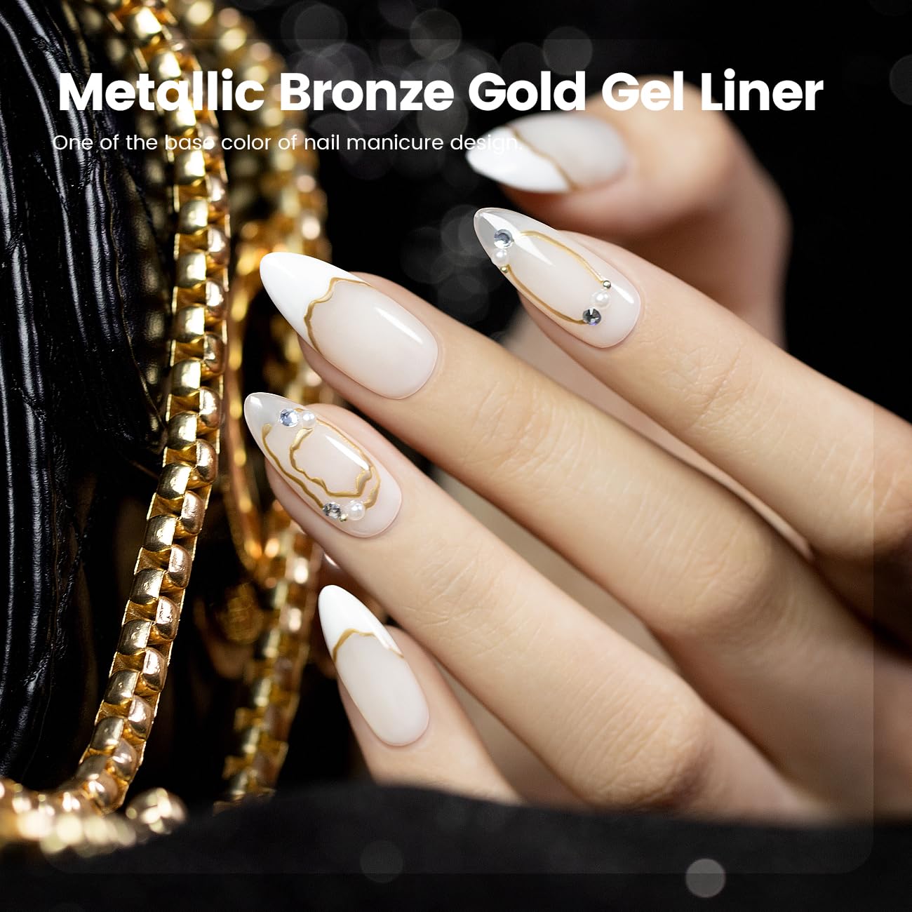 RARJSM Nail Art Gel Liner Metallic Bronze Gold and White 2pcs Set Mirror Chrome 3D Effect Gel Nail Polish 8ml Build in Thin Brush Swirl Drawing Stripper Gelpolish Curing Requires for Home Salon