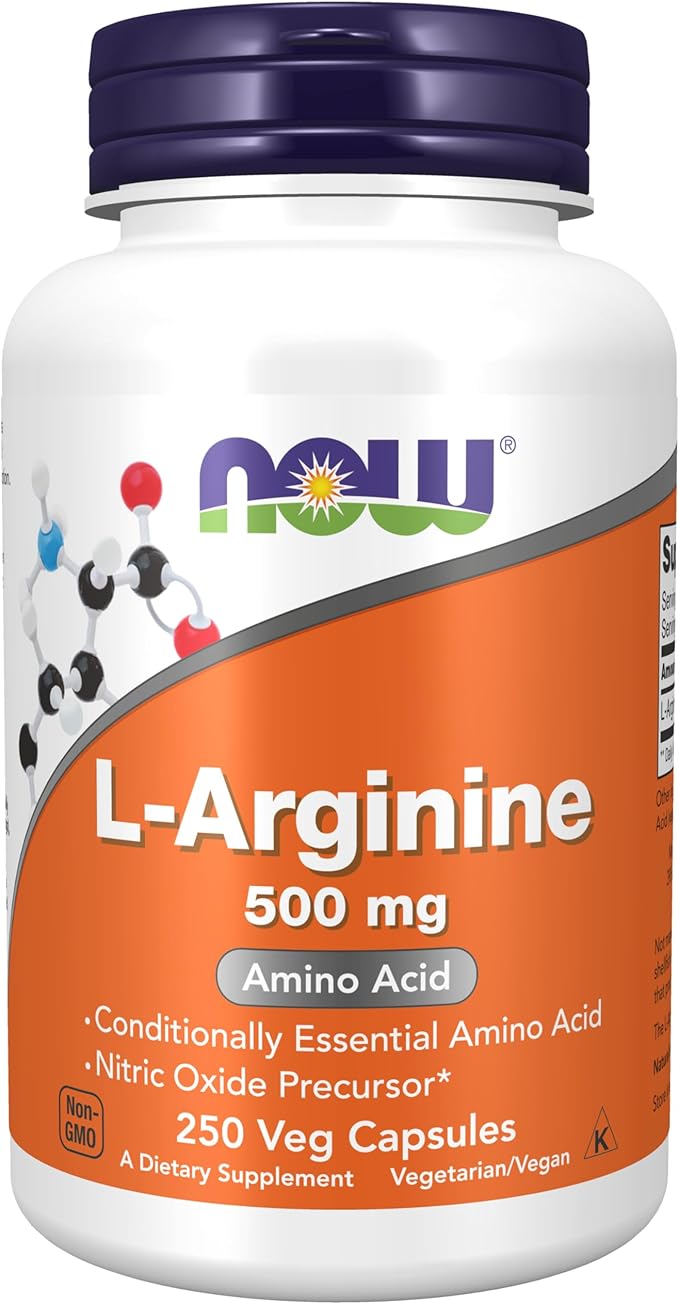 NOW Foods Supplements, L-Arginine 500 mg, Nitric Oxide Precursor*, Amino Acid, 250 Veg Capsules