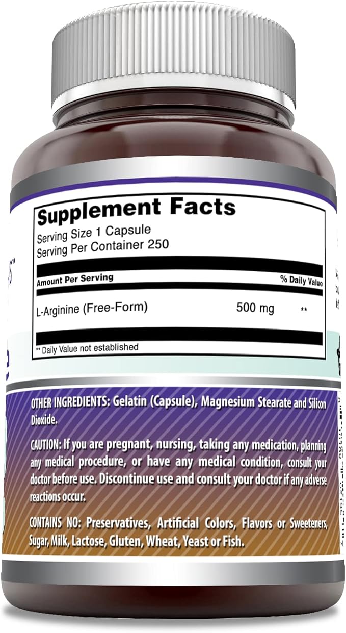 Amazing Formulas L-Arginine Supplement | 500 Mg Per Serving | 250 Capsules | Amino Acid Supplement for Men & Women | Non-GMO | Gluten Free | Made in USA
