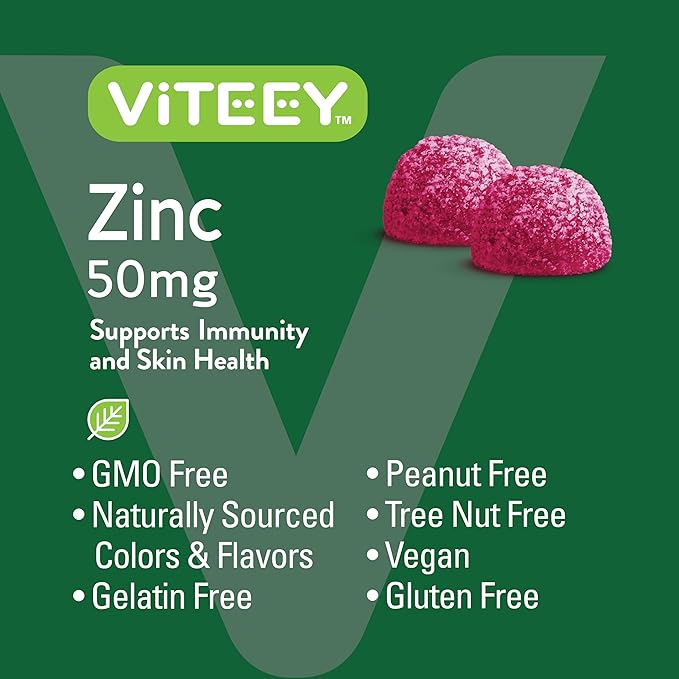 Zinc Gummies Adult & Teens - 50mg - Immune Health Support & Antioxidant Support - Vitamin Zinc Supplement - Vegan, Gelatin Free, GMO Free - Tasty Chewable Berry Flavored Gummy