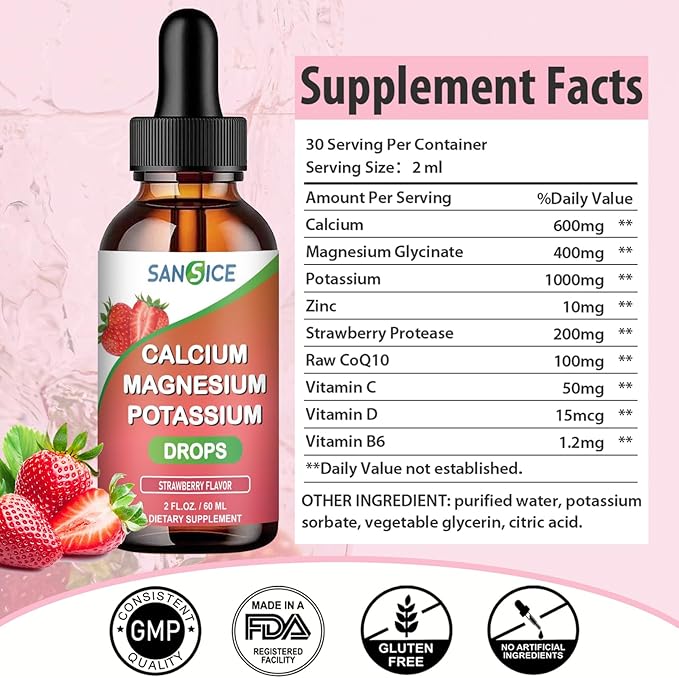 Potassium Magnesium Drops - High Absorption Calcium Magnesium Supplement with Magnesium Glycinate Calcium Zinc and Potassium for Kids, Liquid Potassium Supplement-Energy Sleep and Relaxation-2 Pack