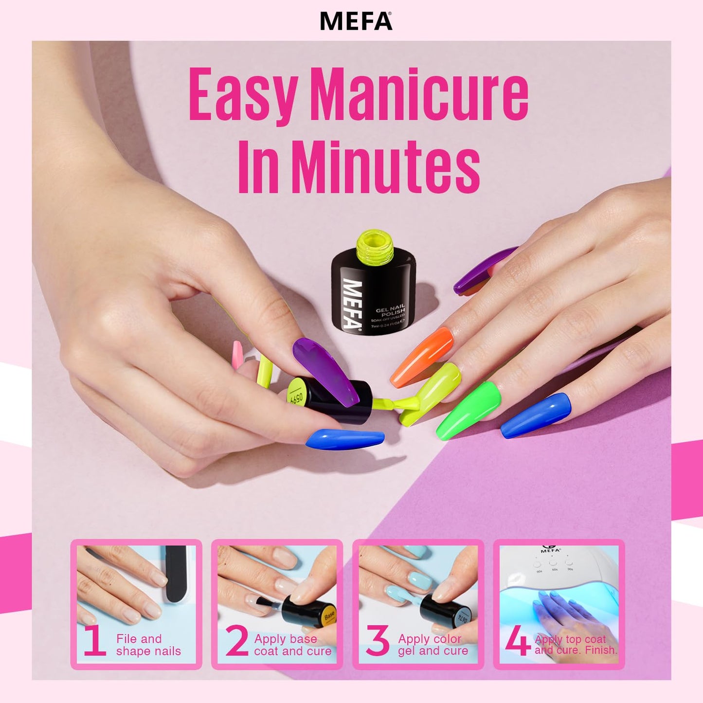 MEFA Neon Gel Nail Polish Set 6 Colors, Summer Neon Green Lime Yellow Pink Navy Blue Purple Orange Bright Vibrant Pride Month Soak Off Nail Art Design Manicure DIY at Home Salon Gifts for Women Girls