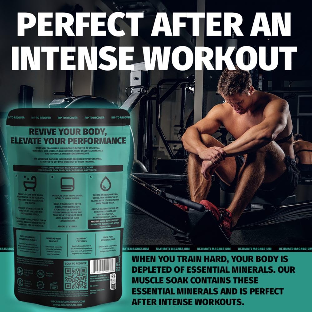 Coach Soak Epsom Salt Bath Soak Alternative - Magnesium Flakes & Mineral Bath Salts with 21 Minerals - Muscle & Joint Support - 3 lb (1 Pack) - Cooling Peppermint