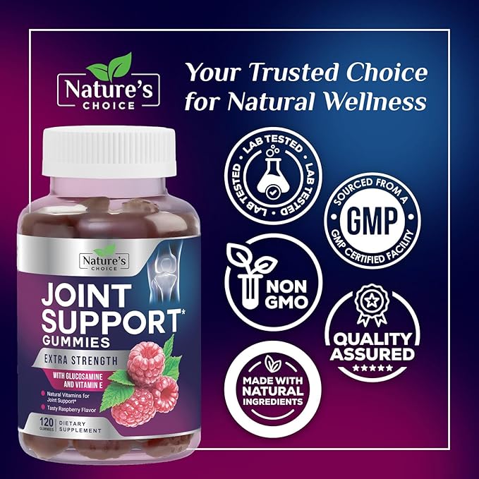 Joint Support Gummies Extra Strength Glucosamine Gummy Supplement with Vitamin E - Naturally Assists Cartilage & Joint Health & Flexibility Support - Best Support Chew for Men and Women - 60 Gummies