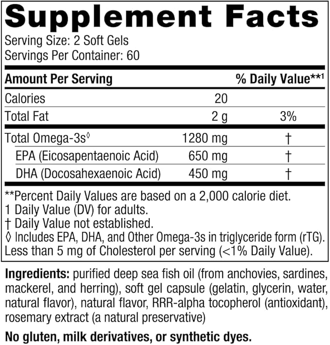 Nordic Naturals Ultimate Omega, Lemon Flavor - 120 Soft Gels - 1280 mg Omega-3 - High-Potency Omega-3 Fish Oil Supplement with EPA & DHA - Promotes Brain & Heart Health - Non-GMO - 60 Servings