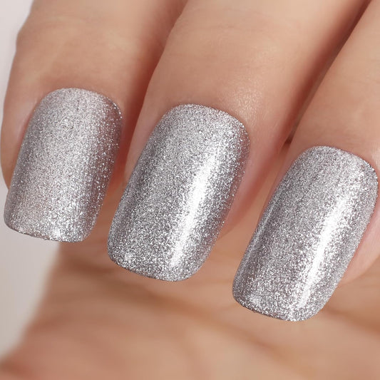 Silver Glitter Gel Polish,15ml UV/LED Soak Off Sparkly Metallic Silver Gel Nail Polish for Manicure Salon or DIY Nail Art at Home,French Tip Color- GP0091