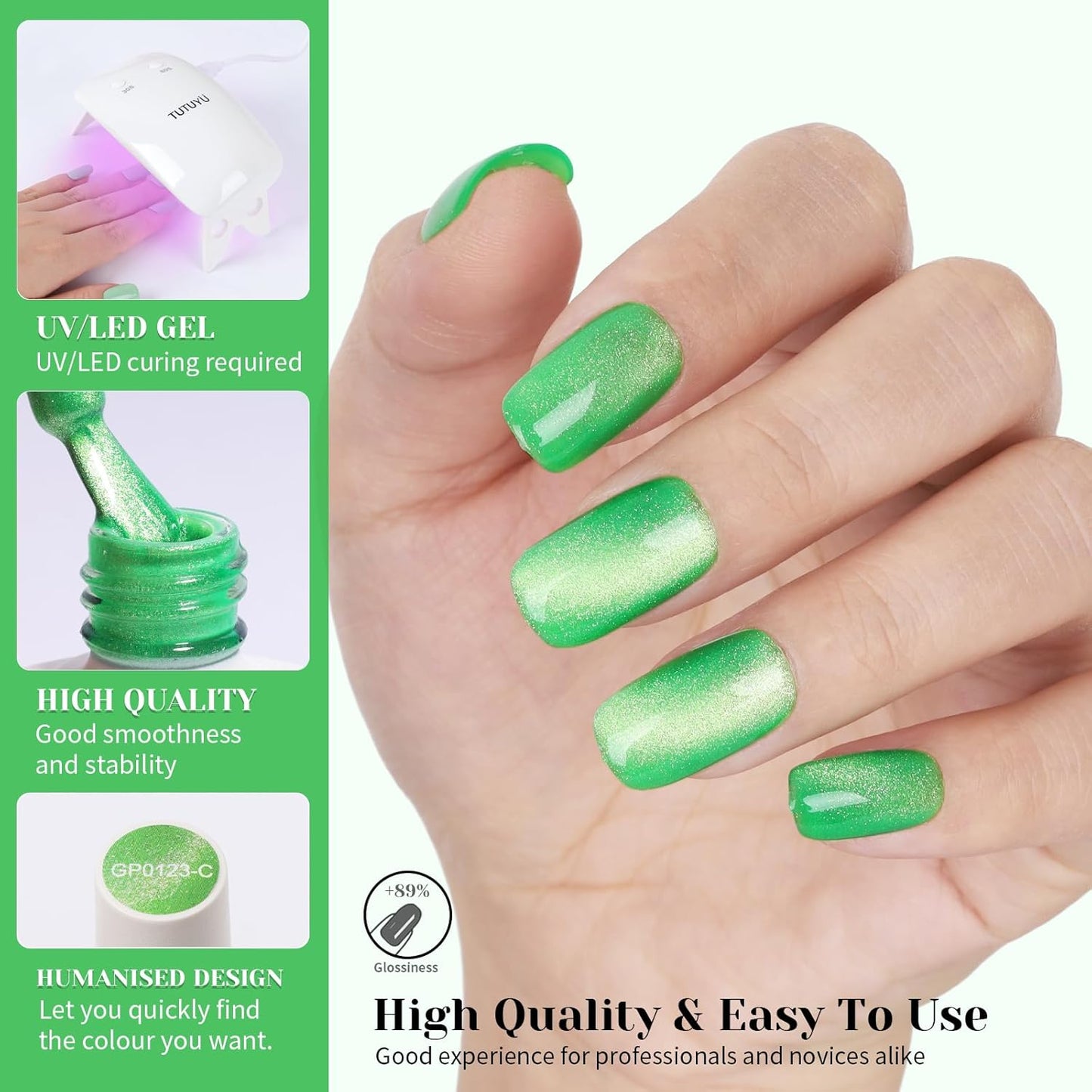 Green Cat Eye Gel Nail Polish - Perfect for DIY at Home & Ideal Gift for Nail Art Lovers!