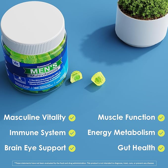 Mens Multivitamins Gummies, Multiminerals, Vegan Omega 3, CoQ10, Probiotics, Daily Mens Vitamins A C D3 E B6 B12, Methylated Multivitamin for Men - Energy, Immunity, Sugar Free, Vegan (No Iron) 60 Cts