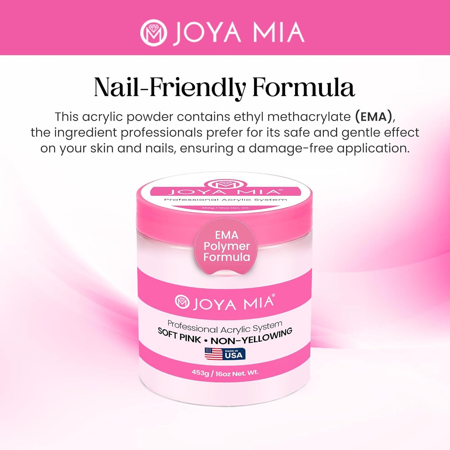Joya Mia Acrylic Powder for Nails, MMA-Free, Super Adhesion Professional Powder for Flawless & Long-Lasting Nail Enhancements, Easy Application, Vibrant & Stunning Colors - Soft Pink, 5 lbs