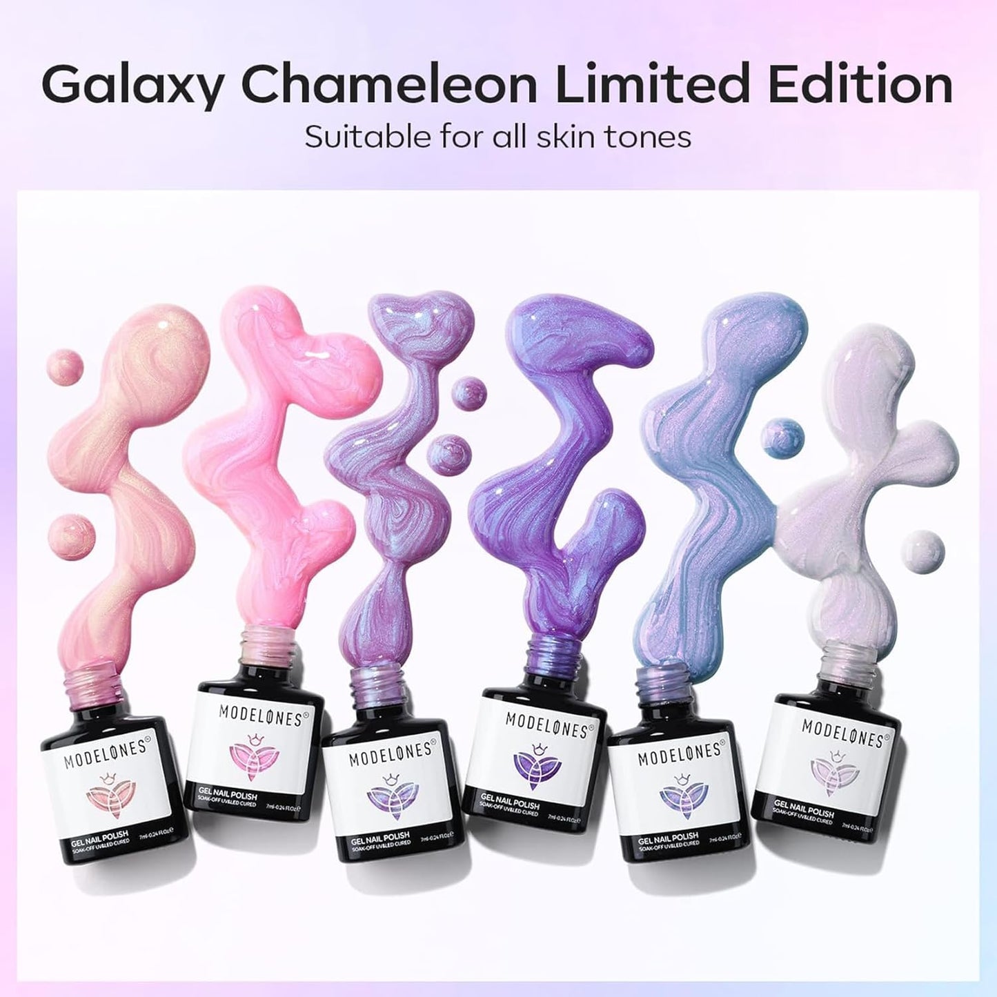 modelones Gel Nail Polish, 6 Colors Shimmer Pearl White Pink Purple Mermaid Nail Drawing Glitter Gel Polish with Dotting Pen Soak Off Led Nail Polish Swirl Shell Thread Effect Manicure DIY Gift