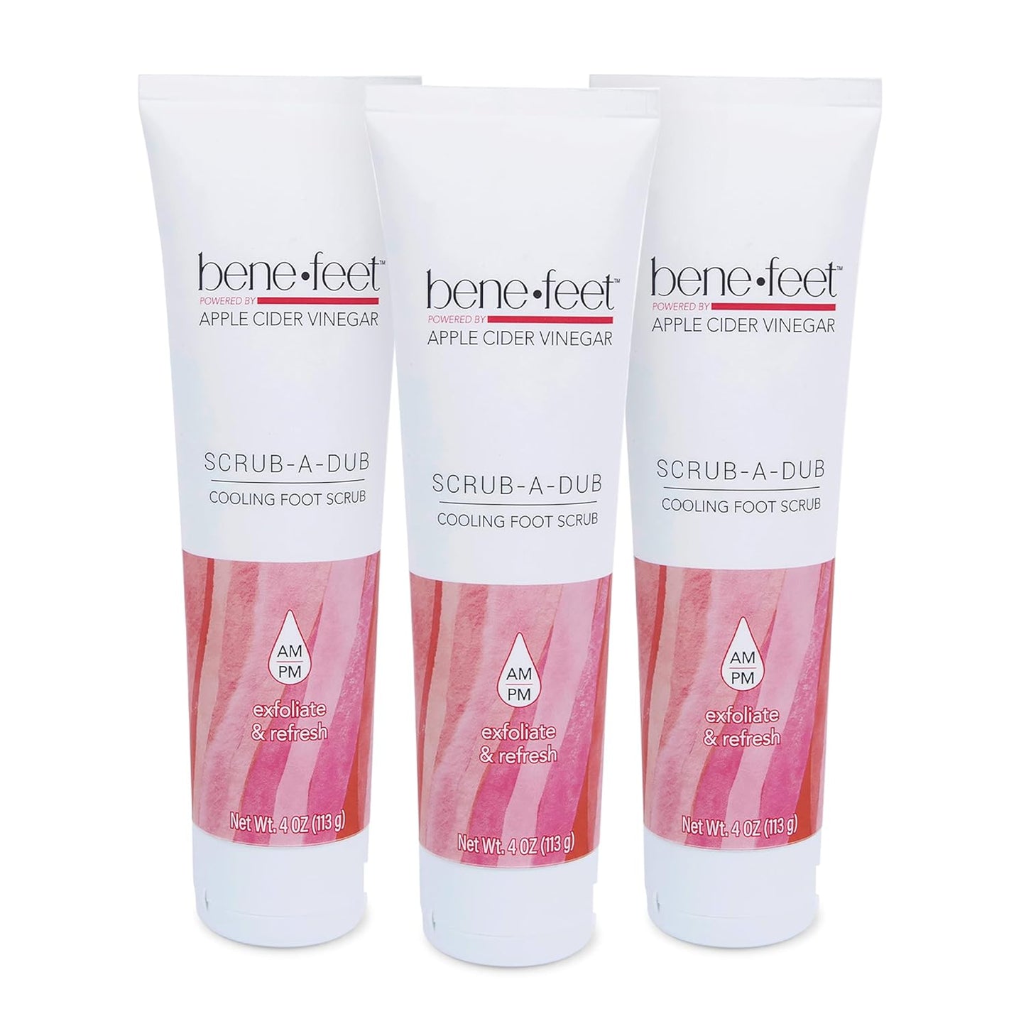 Benefeet Scrub-A-Dub Cooling Foot Scrub - Exfoliates + Refreshes Dry + Dull Skin, Get Smoother Skin from Heel to Toe, Made w/Vitamin E, Apple Cider Vinegar, Walnut Shell + Apricot Seed, 4 oz (3 Pack)