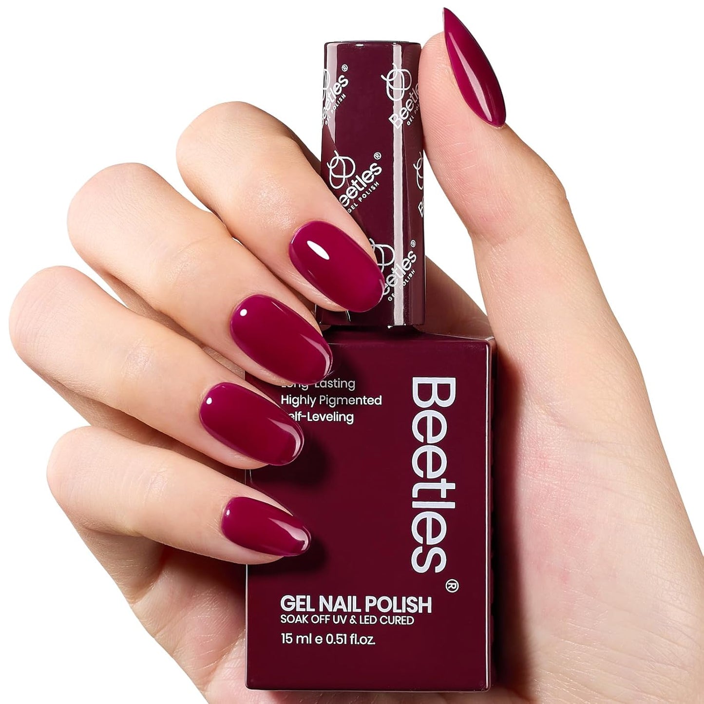 Beetles Dark Red Gel Nail Polish - 15ML Maroon Red Translucent Sheer Jelly Nail Polish Soak Off UV Lamp Colorful Bottle Gel Nail Art Salon DIY Home Manicure Gift for Women