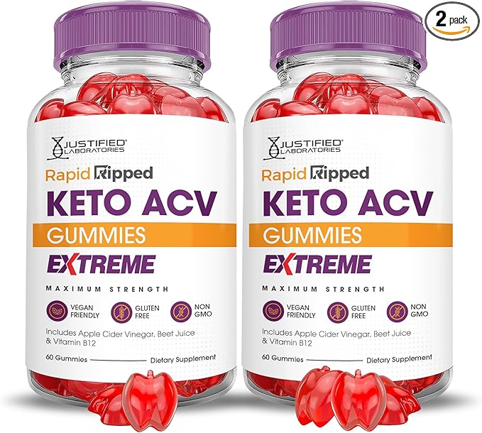 (2 Pack) Rapid Ripped Keto ACV Gummies Extreme 2000MG Rapidripped Keto Gummies Apple Cider Vinegar Formulated with Pomegranate Beet Juice Powder B12 Vegan Non GMO 120 Gummys