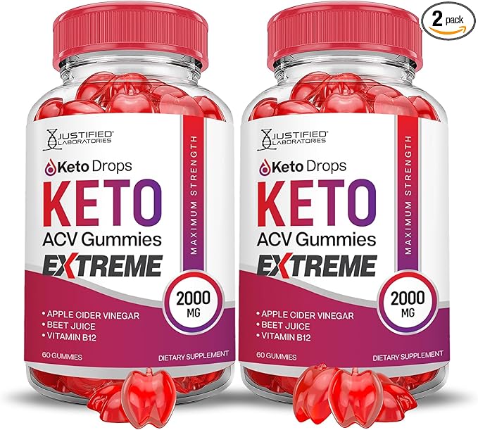 (2 Pack) Keto Drops Keto ACV Gummies Extreme 2000MG Keto Drops Keto Gummies Advanced Formula Apple Cider Vinegar with Pomegranate Beet Juice Powder B12 Vegan Non GMO 120 Gummys