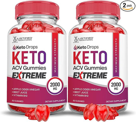 (2 Pack) Keto Drops Keto ACV Gummies Extreme 2000MG Keto Drops Keto Gummies Advanced Formula Apple Cider Vinegar with Pomegranate Beet Juice Powder B12 Vegan Non GMO 120 Gummys