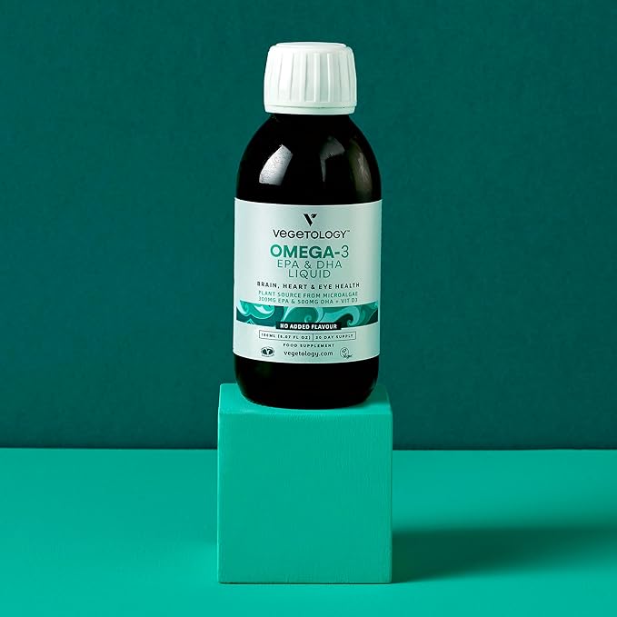 Vegan Omega 3 Supplements 150 ml (30-Day Supply) — Plant Source from Microalgae — EPA 300MG & DHA 500 MG + VIT D3 — Health Supplements for Heart, Eye & Brain Health (Unflavored)