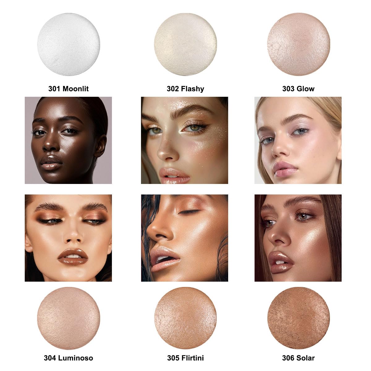 Baked Highlighter Contour Powder Sheer Pearl Shimmer Shades for Face Highlighter Makeup Brighten Up (305-Flirtini)