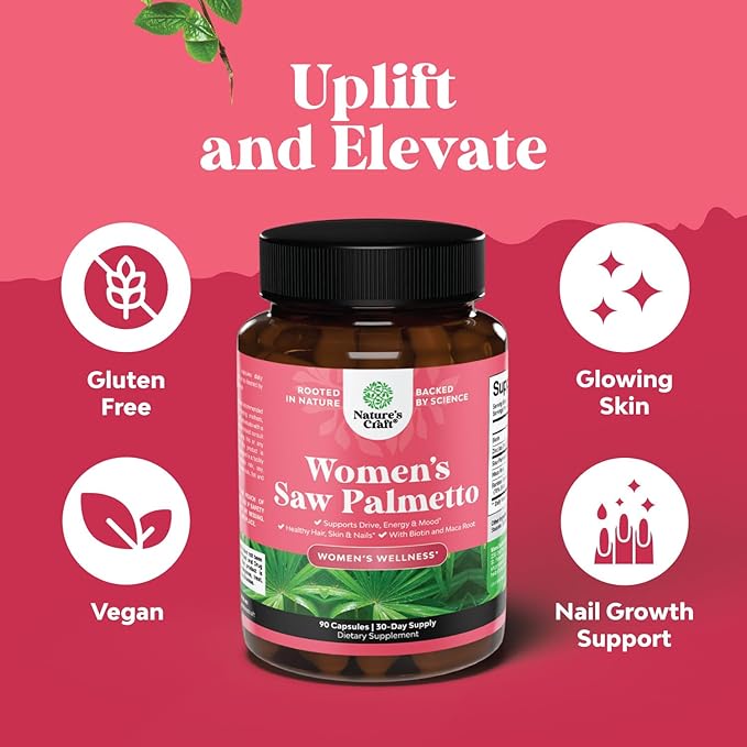 Extra Strength Saw Palmetto for Women - DHT Blocker Restoring Hair Vitamins for Hair Health - 500mg Pure Saw Palmetto Capsules with Maca Root & Biotin for Stronger Thicker Healthier Looking Hair