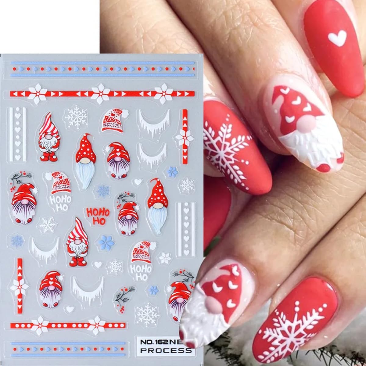 6Sheets Christmas Nail Art Stickers Self-Adhesive Winter Nail Supplies 3D Snowflake Nail Stickers for Nail Art Design Charms Cute Snowman Santa Claus Nail Decals for Women Xmas New Year Manicure Decor