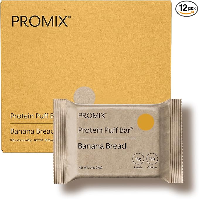 Promix Protein Puff Bars, 12-Pack - Banana Bread - Marshmallow Crispy Treat - Great Tasting & Healthy On The Go Snack - High Protein & Low Calorie - Non-GMO & Free From Gluten, Soy, & Corn