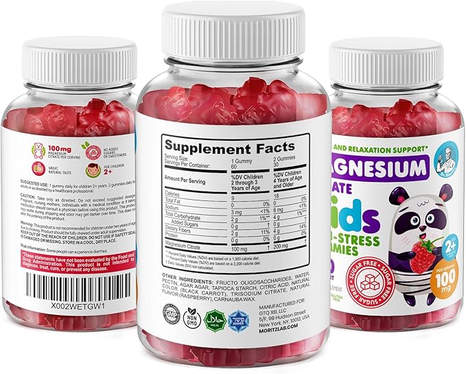 DR. MORITZ Sugar-Free Calm Magnesium Gummies for Kids and Adults - Kids Magnesium Gummies - Magnesium Citrate Gummies (60 Count (Pack of 2), Raspberry)