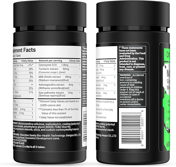 Energy Boost & Magnesium Glycinate, Contains Vitamin D3, Vitamin C, Turmeric Supplement, Ashwagandha Supplement, Milk Thistle, Calcium Supplement & Magnesium Supplement 60 Tablets