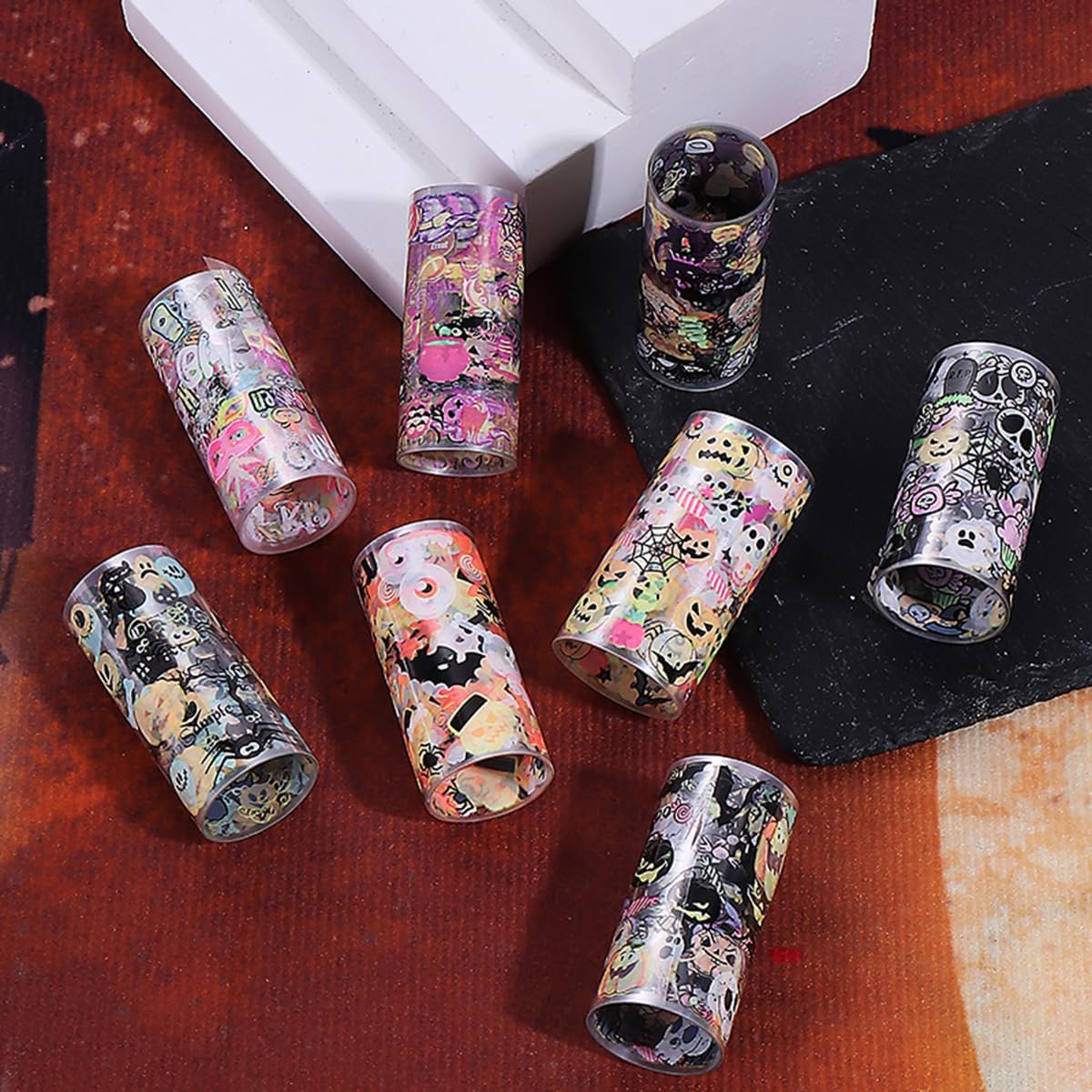 Halloween Nail Art Foils Transfer Stickers Halloween Nail Art Stickers Decals 10Rolls Pumpkin Spider Web Ghost Spider Nail Foils Adhesive Decals Nail Supplies for Women Holiday DIY Manicure Decoration