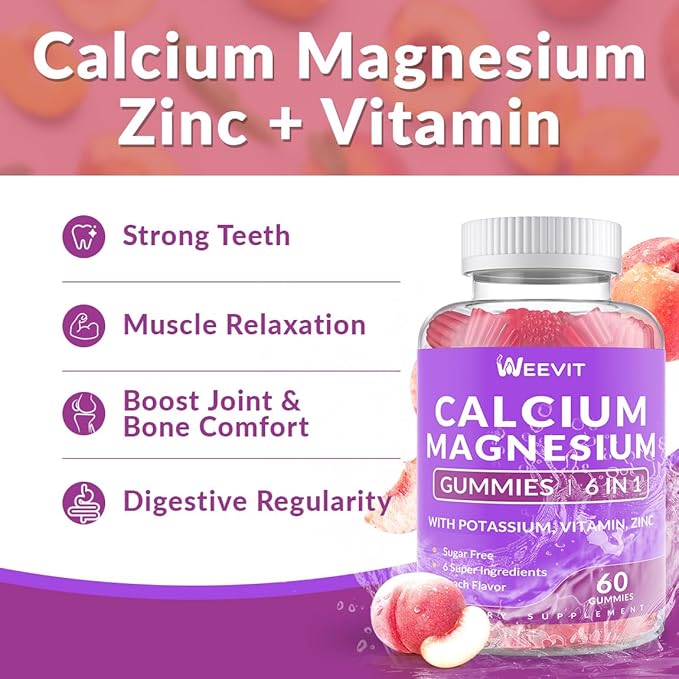 Sugar Free Calcium Gummies Supplement 600mg, Calcium Magnesium Zinc Gummies with Vitamin D3, Potassium, High Absorption Calcium Gummy for Bone, Teeth & Muscle