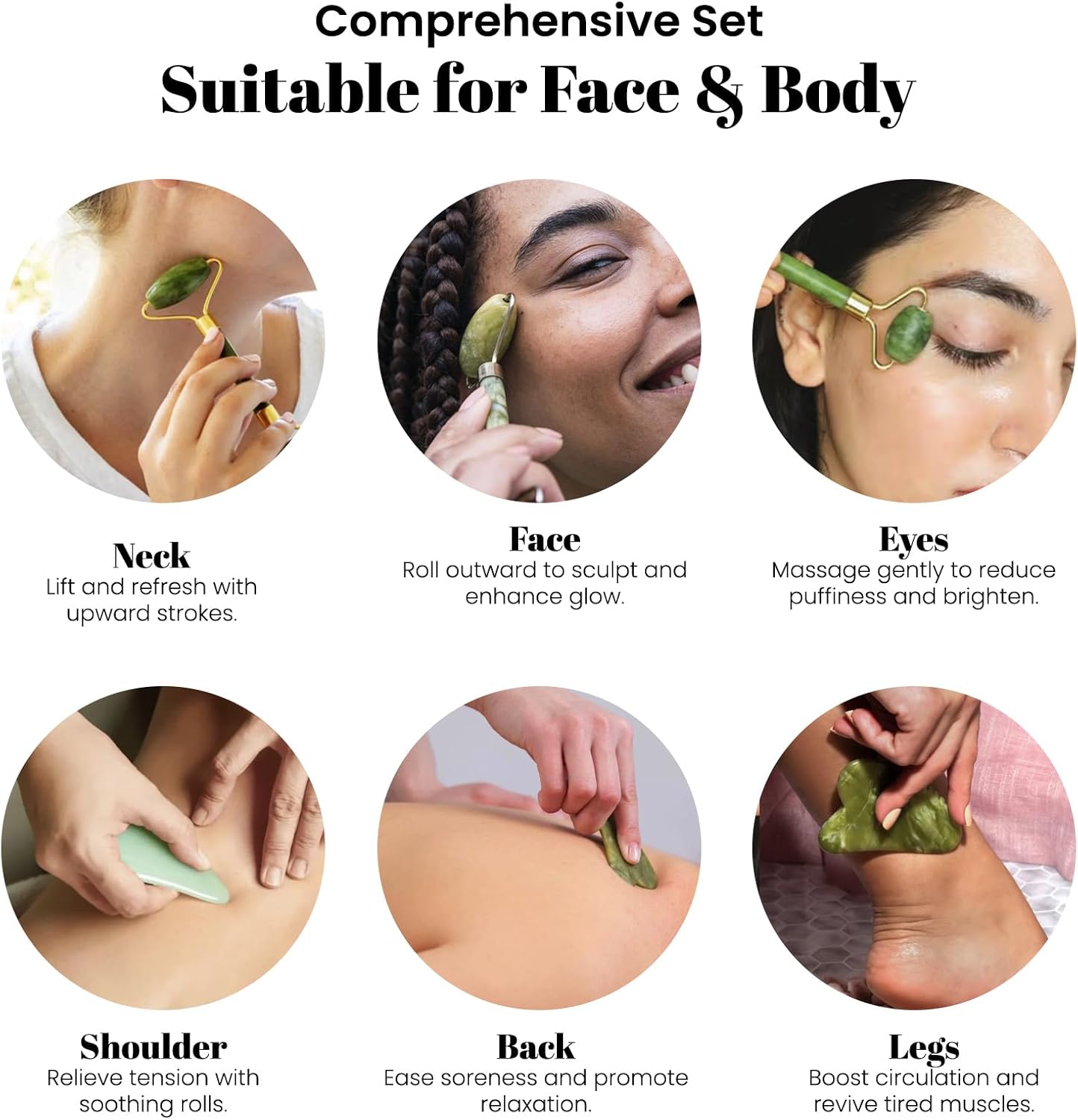 Gua Sha Facial Tools & Jade Roller by ROSELYNBOUTIQUE Original Face Massager for Puffiness Wrinkless Skin Care Routine - Self Care Gift for Men Women