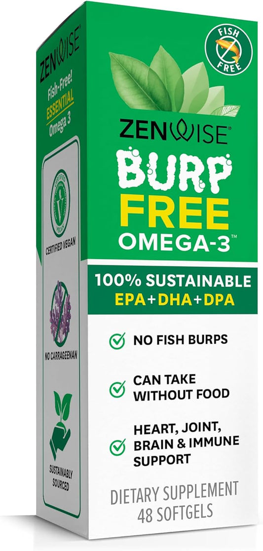 Zenwise Health Vegan Omega 3 Supplement - Fish Oil Alternative Source for EPA & DHA Fatty Acids - for Joint Support & Immune System - Heart & Skin Health Booster (48 Count)