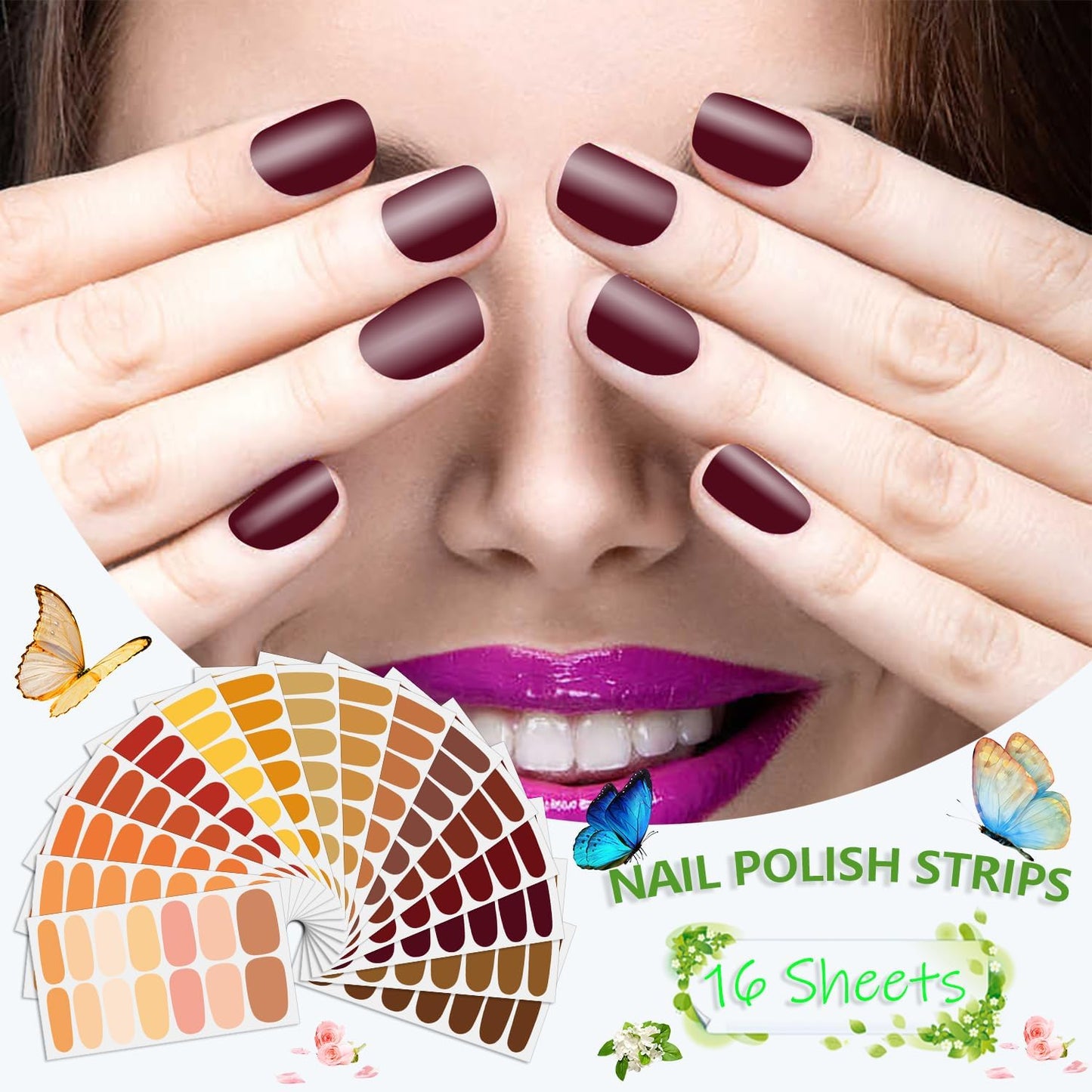 SILPECWEE 16 Sheets Full Nail Wraps for Women Stick on Nail Polish Strips Gel Nail Strips Self Adhesive Nail Polish Stickers Thanksgiving Fingernail Sticker Nails Manicure Kit with Nail File
