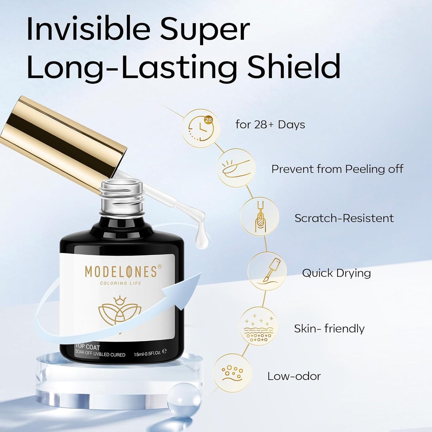 modelones Gel Nail Glue 9 in One Base Gel and No Wipe Top Coat Set 2Pcs for Gel Nail Polish Adhesive Nail Extension Gel Rhinestone Glue Nail Art LED Need 15ml