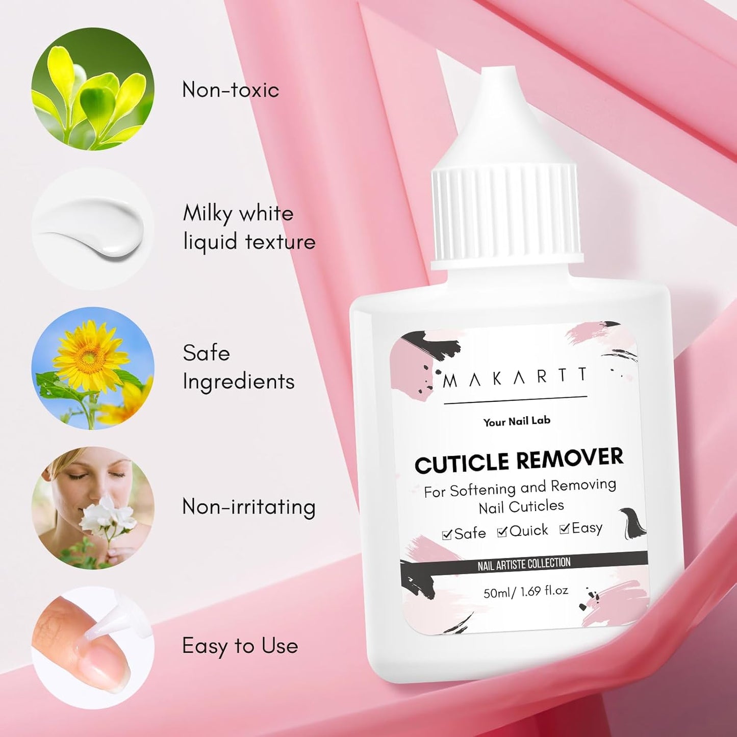 Makartt Cuticle Remover Liquid, 50ml Professional Instant Softener Cream for Dry Cuticles, Salon-Quality Nail Care Dissolver for Manicure & Pedicure Use