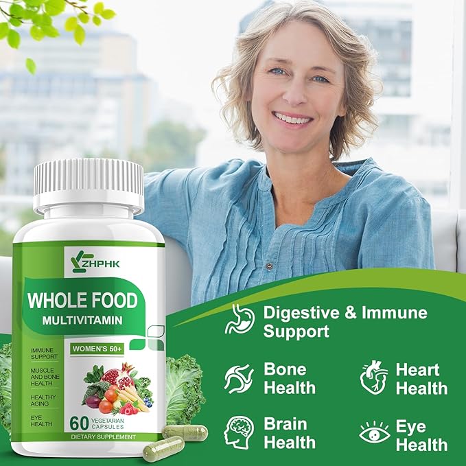 Women Multivitamin 50 Plus, Whole Food Supplement Womens Vitamins Multivitamins Over 50, Organic Extracts for Energy Support, Hair, Skin, Nails Health 120 Capsules
