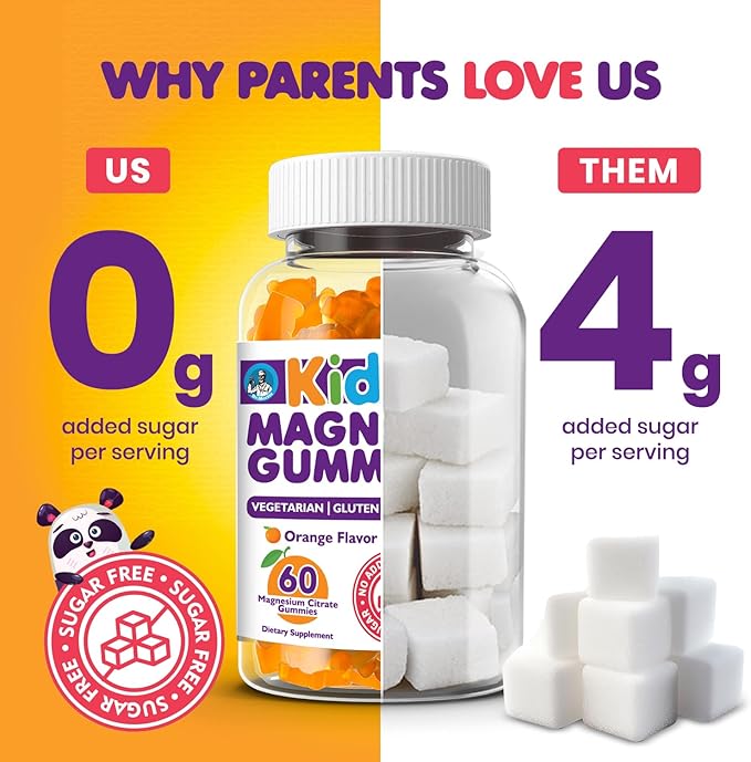 Sugar-Free Calm Magnesium Gummies for Kids and Adults (Orange) - Kids Magnesium Gummies for Relaxation & Sleep Support - Magnesium Citrate Gummies (60 Count)