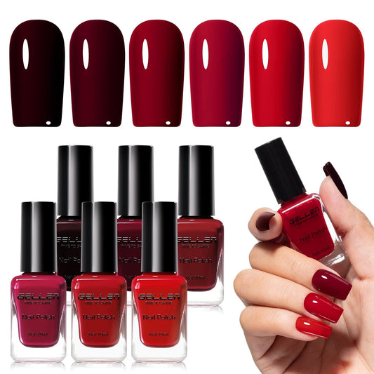 GELLEN Dark Red Nail Polish Set, Deep Burgundy Wine Cherry Blood Red 6 Colors, Fall Winter Quick Air Dry Regular Nail Polish for Women Gifts DIY Art Nails Home Salon, Not UV Gel, Hema Free, Non-toxic