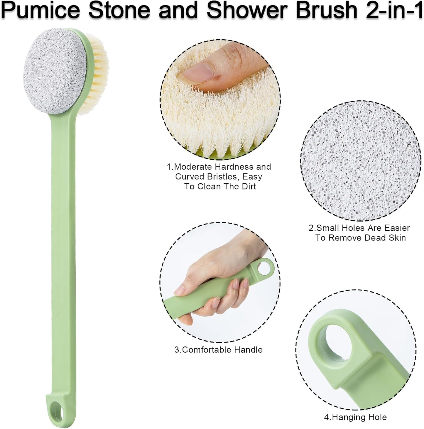 Pumice Stone for Feet with Long Handle (Double-Faced Straight Green Handle, Count, 2.0)