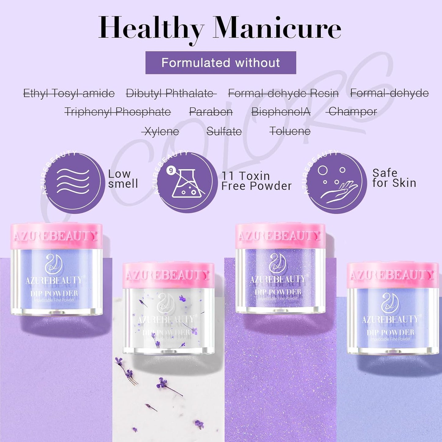 AZUREBEAUTY Purple Twilight Bloom Dip Powder Nail Kit Starter with Base, Top Coat, Activator, Spring Summer Dried Flowers for French Nails Art Manicure DIY Salon
