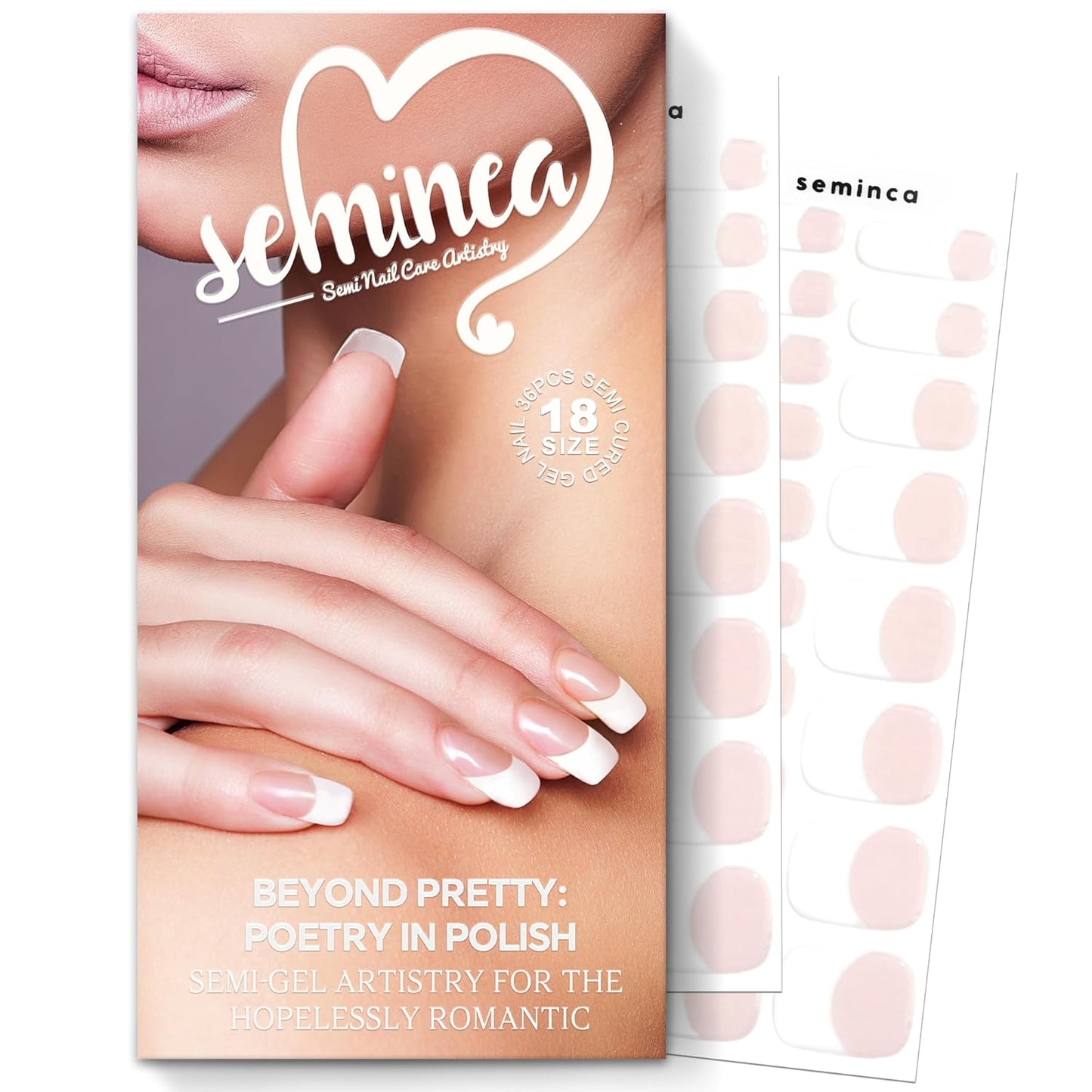 Semi Cured Gel Nail Strips-Semi-Cured Gel Nail Stickers French Tip Quick Press Ons for Busy Women Gym & Sauna Safe,Salon-Quality,Long Lasting Works with Any UV/LED Lamps(Basic French)