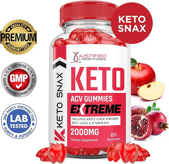 (2 Pack) Keto Snax Keto ACV Gummies Extreme 2000MG Keto Snax Keto Gummies Advanced Formula Apple Cider Vinegar with Pomegranate Beet Juice Powder B12 Vegan Non GMO 120 Gummys