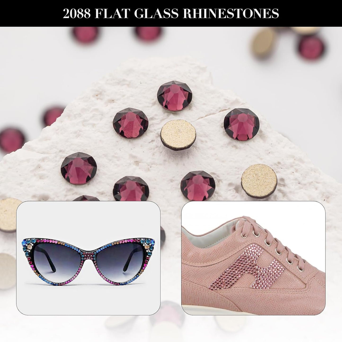 Novani Purple Rhinestones 1440pcs Flat Back Round Rhinestone Style 2088 Sparkly Crystal Gemstones for Nail Art and Crafting SS16,3.8-4.0mm