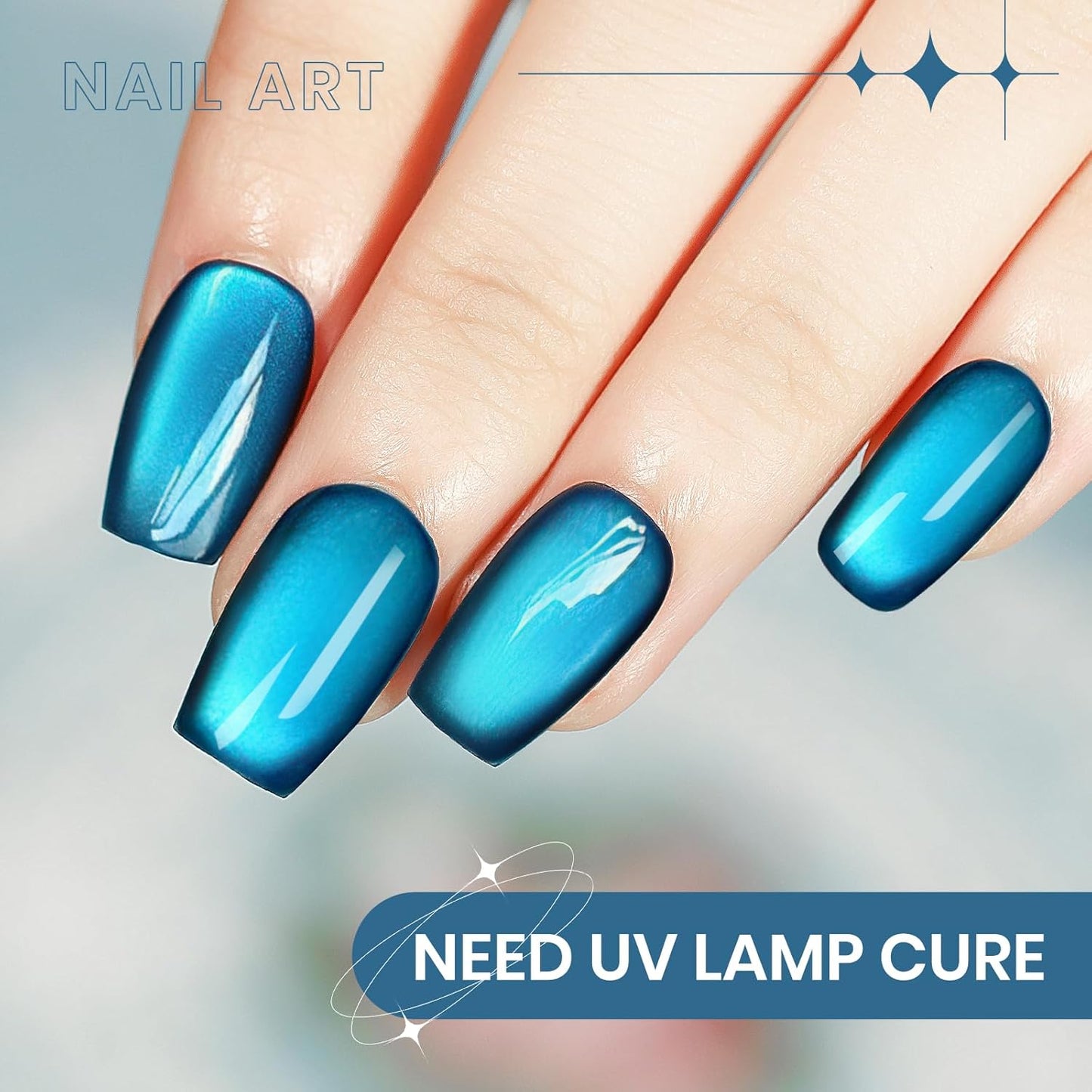 Blue Cat Eye Gel Nail Polish, 15ML Jelly Glass CatEye Magnetic Gel with Magnetic Stick Shimmer Glitter Effect Soak Off Salon DIY at Home