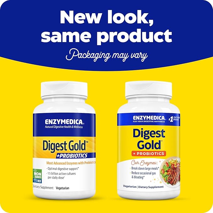 Enzymedica Digest Gold + Probiotics, 2-in-1 Formula for Gut Health, Digestive Enzymes & 1.5 Billion Active Probiotic Cultures, 180 Count (FFP)