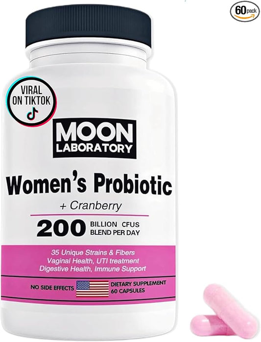 Premium Women's Probiotic, Prebiotic + Cranberry, 200 Billion CFUs, 35 Unique Strains & Fibers. PH Balance, Digestive, UTI & Overall Feminin Health. 60 Capsules.