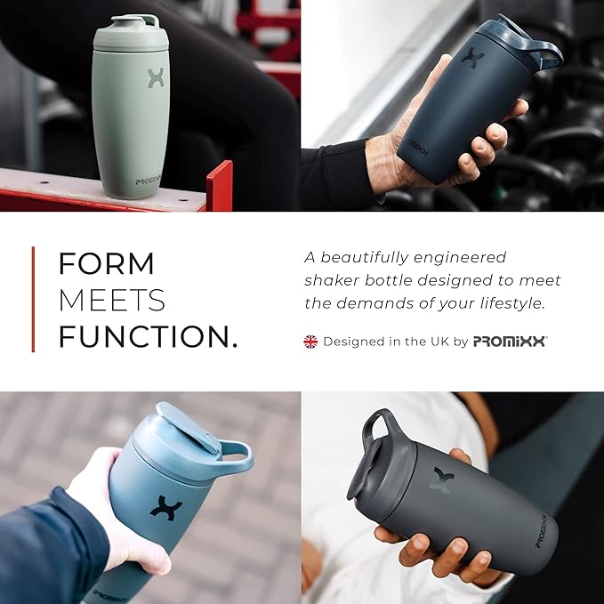 Promixx Pursuit Shaker Bottle Insulated Stainless Steel Water Bottle and Blender Cup, 18oz, Ocean Calm Blue