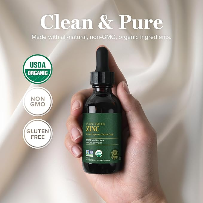 Global Healing USDA Organic Zinc Liquid Supplement - Pure Vitamin Drops for Immune System Boost, Hormone Balance, and Healthy Aging - Vegan-Friendly, Non-GMO - 2 Fl Oz